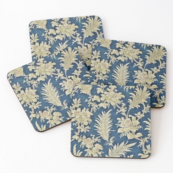 Item preview, Antique Blue and Gold French Floral Fabric Artwork designed and sold by FuzzyHoney.