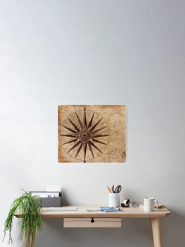 Thumbnail 2 of 3, Poster, Vintage Map Compass, Compass, Retro Compass, Map designed and sold by Logic72.