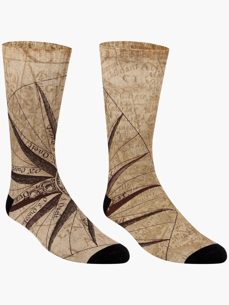 Thumbnail 3 of 5, Socks, Vintage Map Compass, Compass, Retro Compass, Map designed and sold by Logic72.