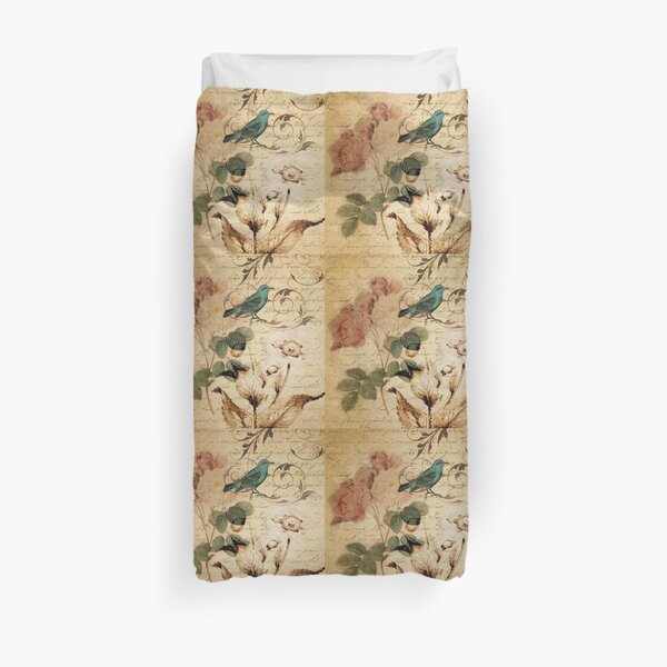 modern vintage rose bird paris french botanical art Duvet Cover