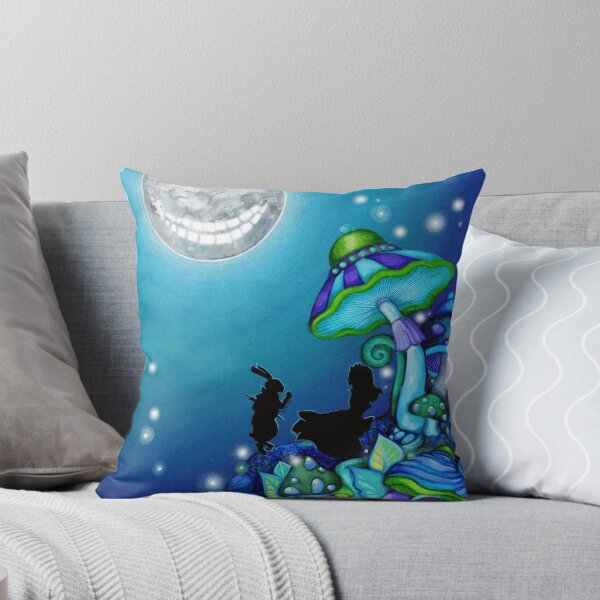 Alice in Wonderland and White Rabbit Throw Pillow