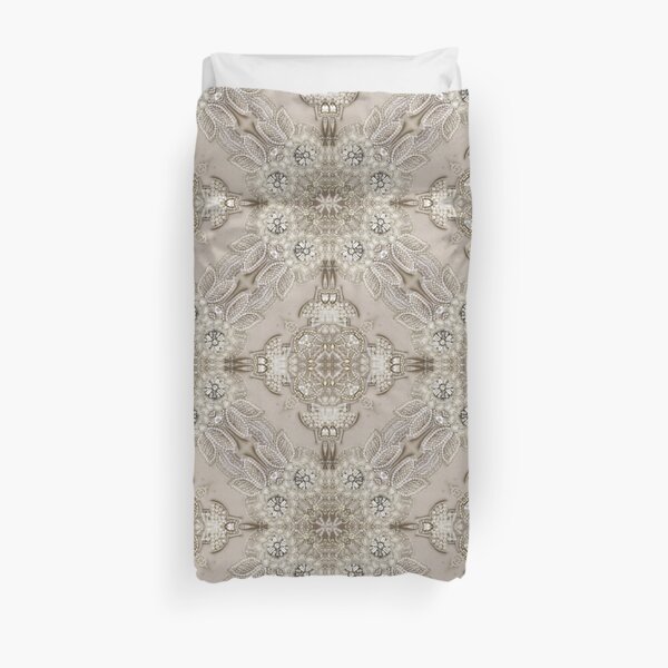 vintage Rhinestone pearl glamorous beige lace Duvet Cover