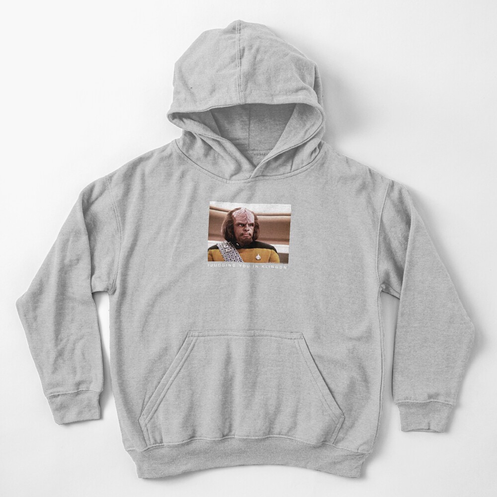 Star Trek Next Generation Worf ( Judging You In Klingon) Portrait Kids Pullover Hoodie
