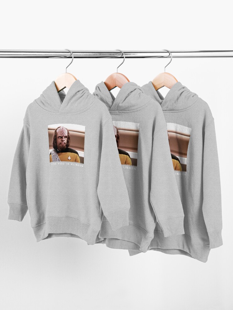 Alternate view of Star Trek Next Generation Worf ( Judging You In Klingon) Portrait Toddler Pullover Hoodie