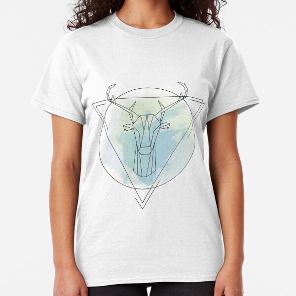 Hirsch Origami Watercolor Linien geometrisch Classic T-Shirt