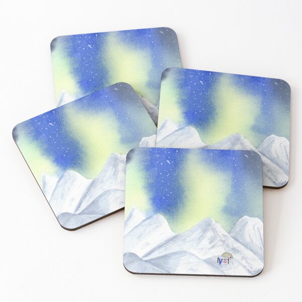 Item preview, Camping in the Mountains with Northern Lights Watercolor Art designed and sold by Sandra Connelly.