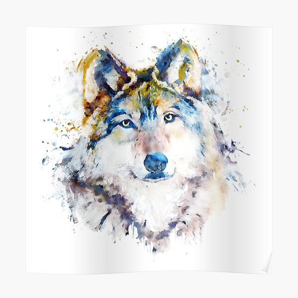 Wolf Face Watercolor Portrait Poster