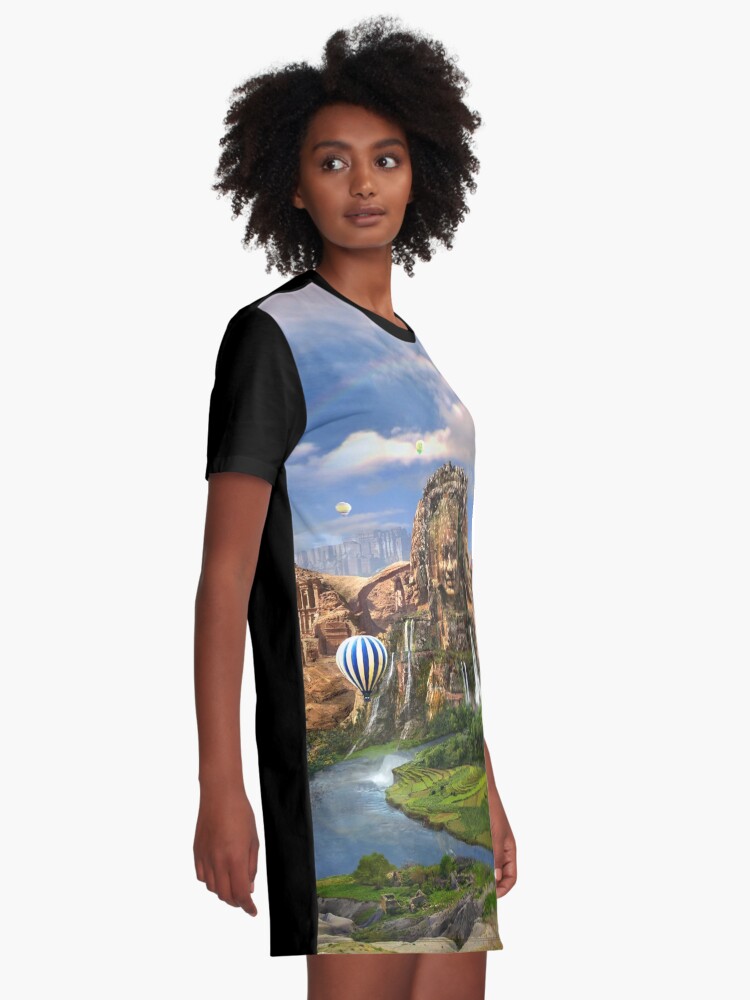 Alternate view of Valley Of The Temples - spiritual, peaceful temple art coexist Graphic T-Shirt Dress