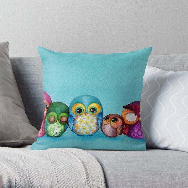 Fabric Owl Family Throw Pillow