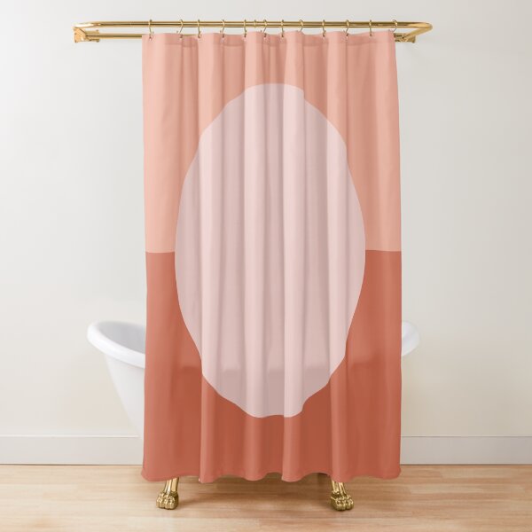 Dotty Half Half. Minimalist Geometric Pattern in Blush Pink and Clay Shower Curtain
