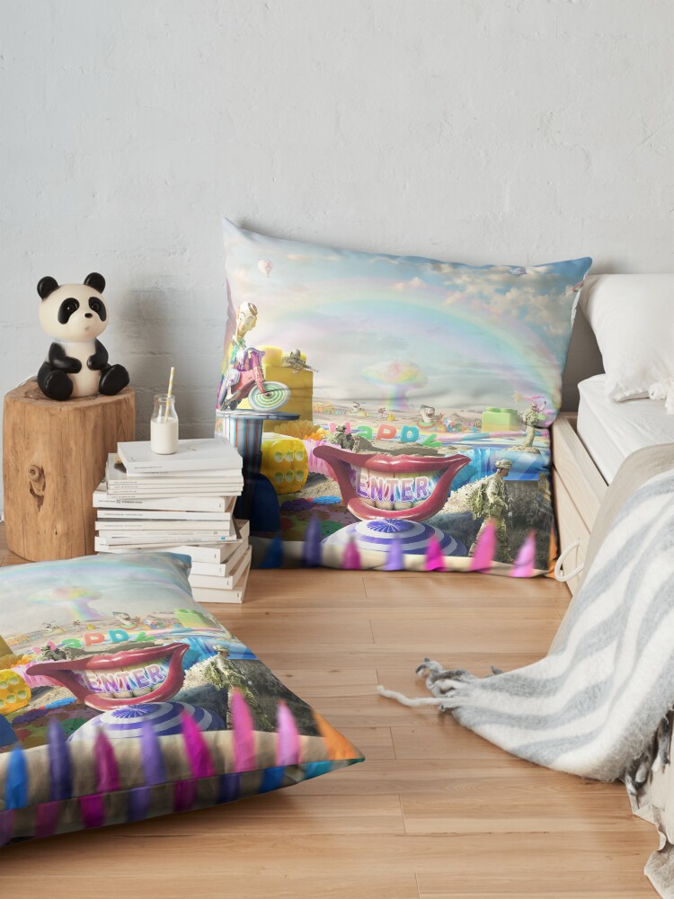 Alternate view of Clown Wasteland - trippy, surreal art Floor Pillow