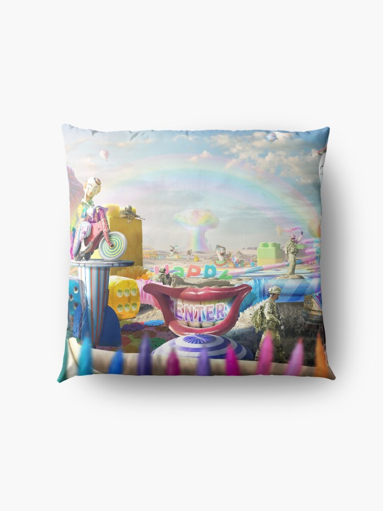 Alternate view of Clown Wasteland - trippy, surreal art Floor Pillow
