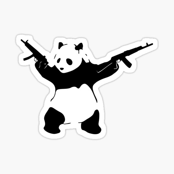 Banksy's Panda Holding Assault Rifles Sticker