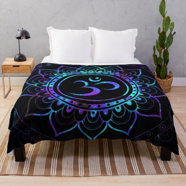 Om Mandala: Purple Teal Blue Galaxy Throw Blanket