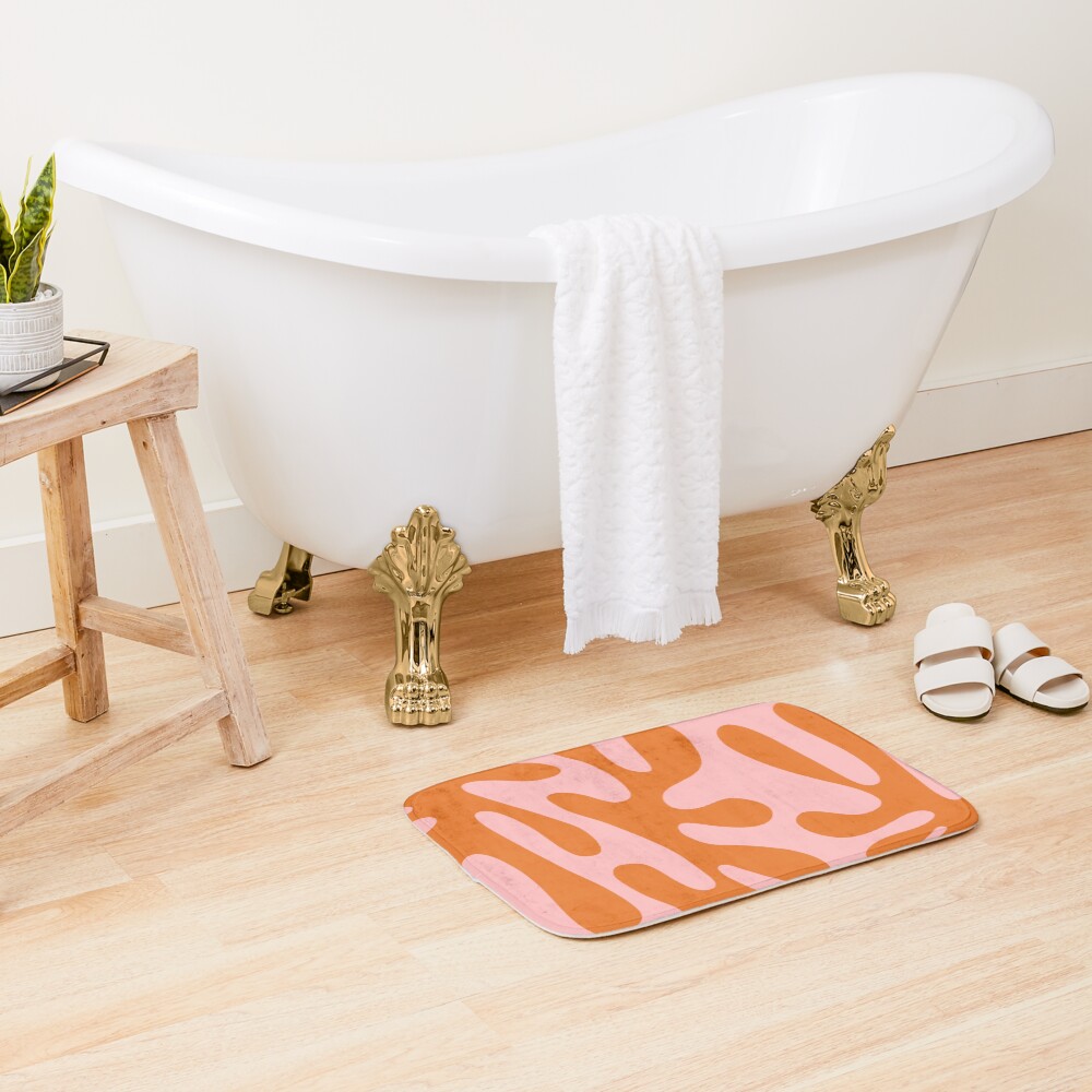 Funky Cutouts Abstract Minimalist Pattern in Burnt Orange and Pink Bath Mat