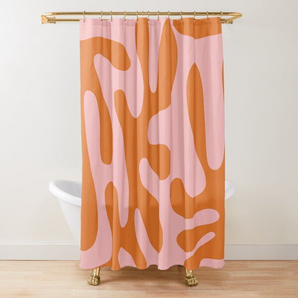 Abstract Minimalistic Pattern With Stripes Pink Coral and Blue Shower Curtain