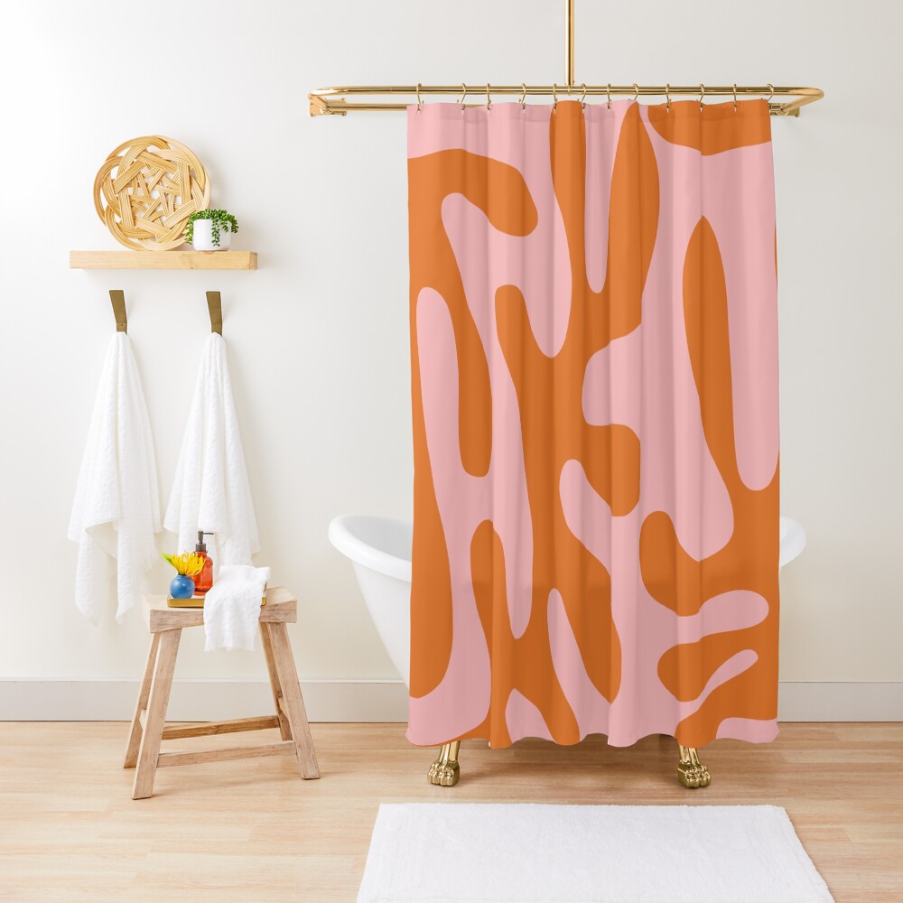 Funky Cutouts Abstract Minimalist Pattern in Burnt Orange and Pink Shower Curtain