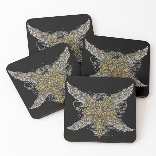 Item preview, A golden cross with two sets of metallic wings -Gothic style designed and sold by TinoThreads.