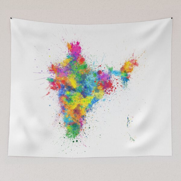 Artikelvorschau, India Paint Splashes Map entworfen und verkauft von ArtPrints.