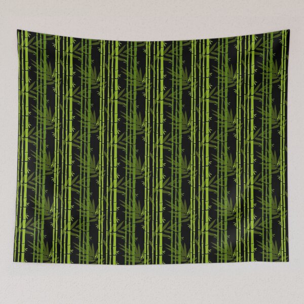 Item preview, Green Bamboo and Leaves Pattern on Black designed and sold by HotHibiscus.