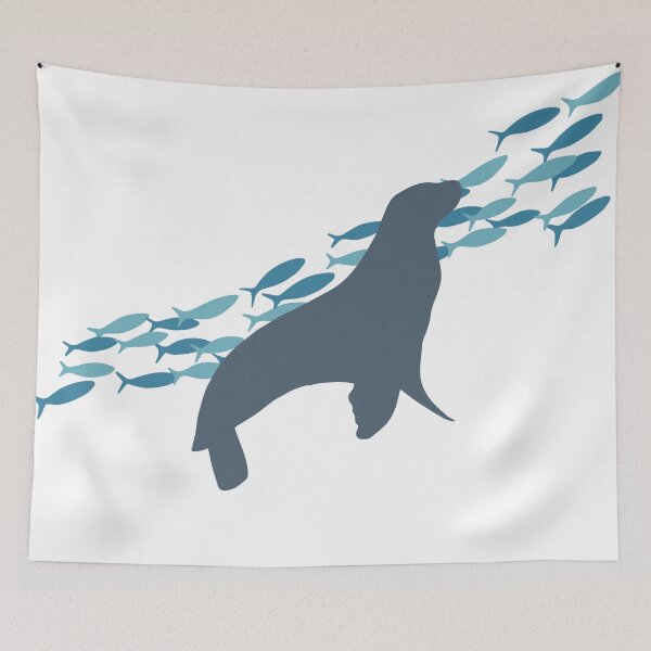 Item preview, Seal silhouette with shoal of fish designed and sold by Sengflo.