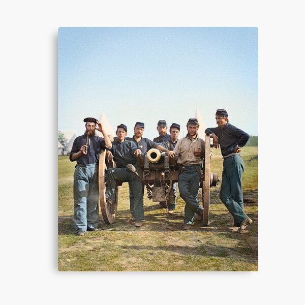 Union soldiers posing with a cannon, ca 1862 Canvas Print