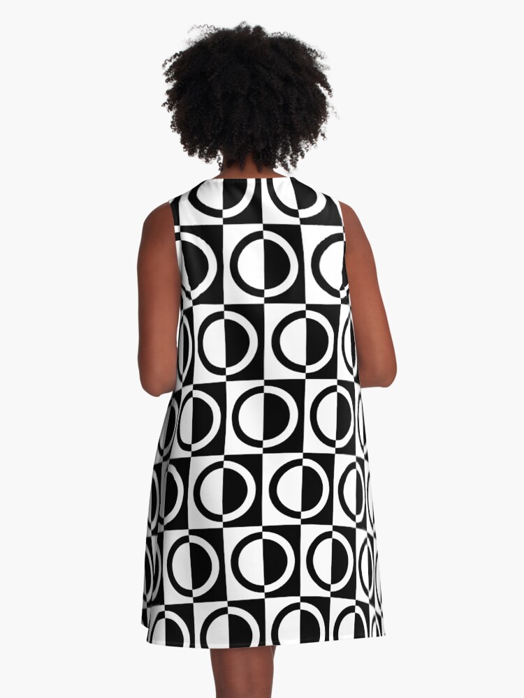 Black on White Circles and Squares Pattern A Line Dress