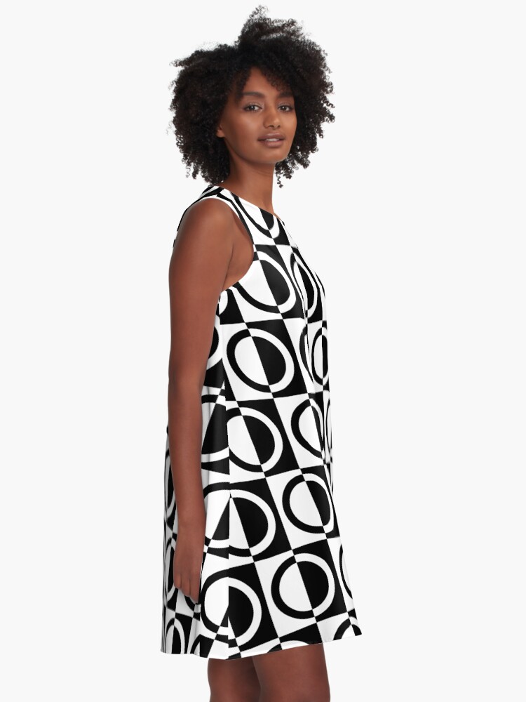 Alternate view of Black on White Circles and Squares Pattern A-Line Dress