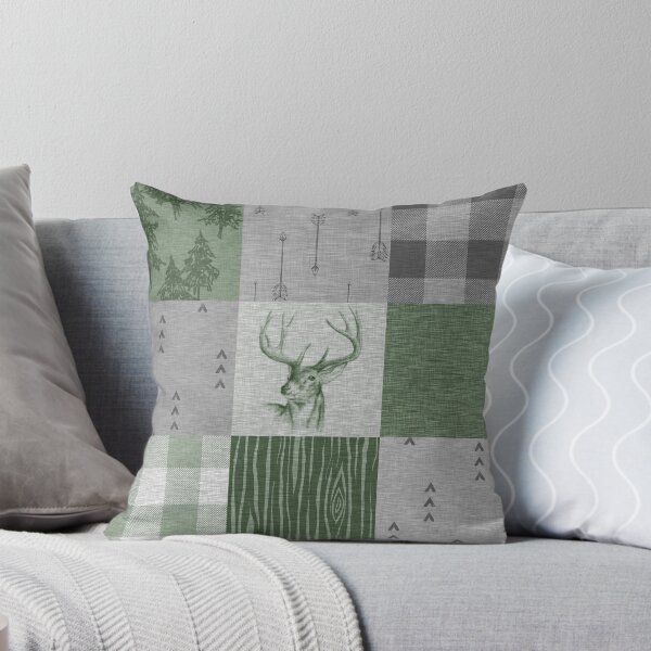 Artikel-Vorschau von Rustikales Hirsch Patchwork - Grün / Grau, designt und verkauft von SugarPineDesign.