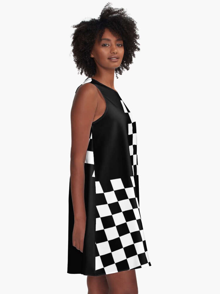 Alternate view of Quad Ska Black White Checked Pattern  A-Line Dress