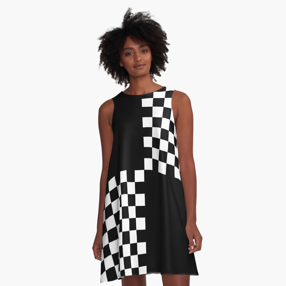 Quad Ska Black White Checked Pattern A-Line Dress