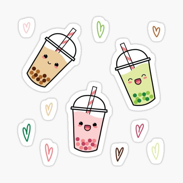  Bubble Tea Stickers,Cartoon Beverage Decals Flavor Drink  Stickers, 50 Pcs