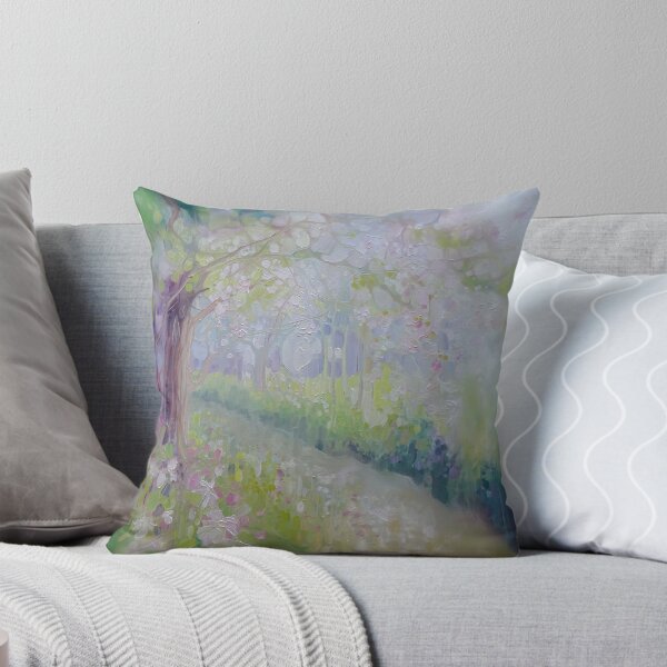 Item preview, Spring Orchard is an original oil painting of pink and white apple blossom trees in an orchard by a stream designed and sold by Gill Bustamante.