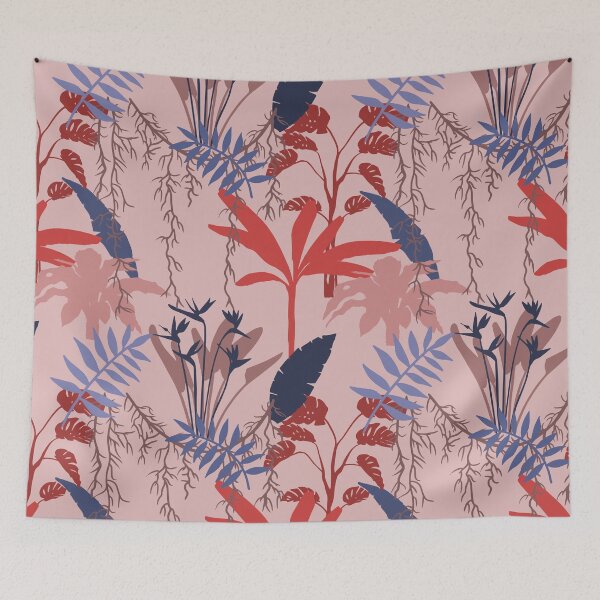 Item preview, Red and purple leafy jungle pattern designed and sold by Sengflo.