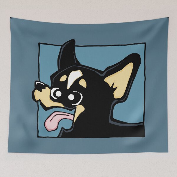 Item preview, Chihuahua - Short Hair - Black (Face) BLUE BG designed and sold by TheChicken.