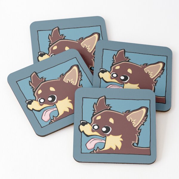 Item preview, Chihuahua - Long Hair - Chocolate (Face) BLUE BG designed and sold by TheChicken.