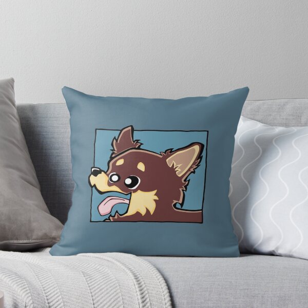 Item preview, Chihuahua - Long Hair - Chocolate (Face) BLUE BG designed and sold by TheChicken.
