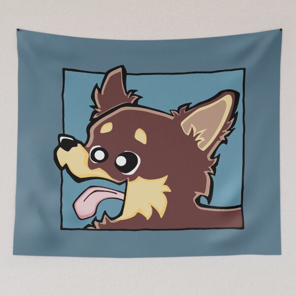 Item preview, Chihuahua - Long Hair - Chocolate (Face) BLUE BG designed and sold by TheChicken.