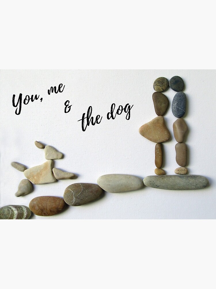 pebble art couple with dog