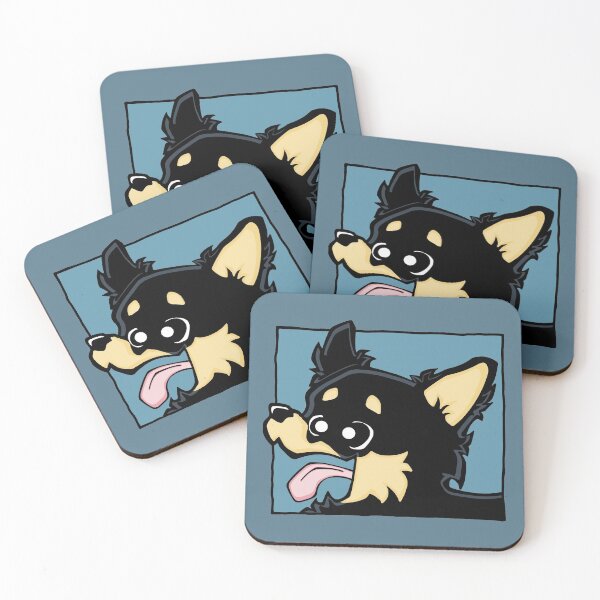 Item preview, Chihuahua - Long Hair - Black (Face) BLUE BG designed and sold by TheChicken.