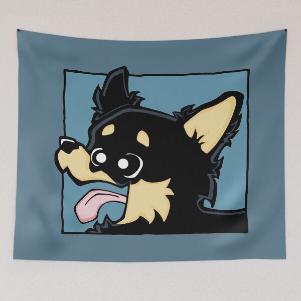 Item preview, Chihuahua - Long Hair - Black (Face) BLUE BG designed and sold by TheChicken.