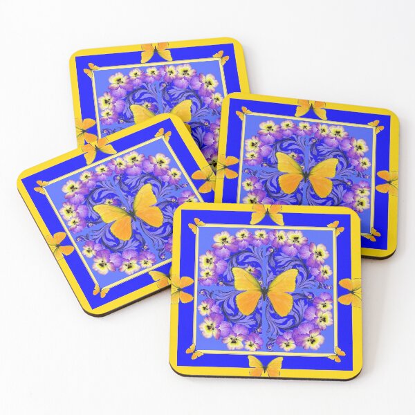 Item preview,  YELLOW BUTTERFLIES WHITE-BLUE  PATTERN PURPLE-YELLOW PANSY GARDEN  designed and sold by sharlesart.