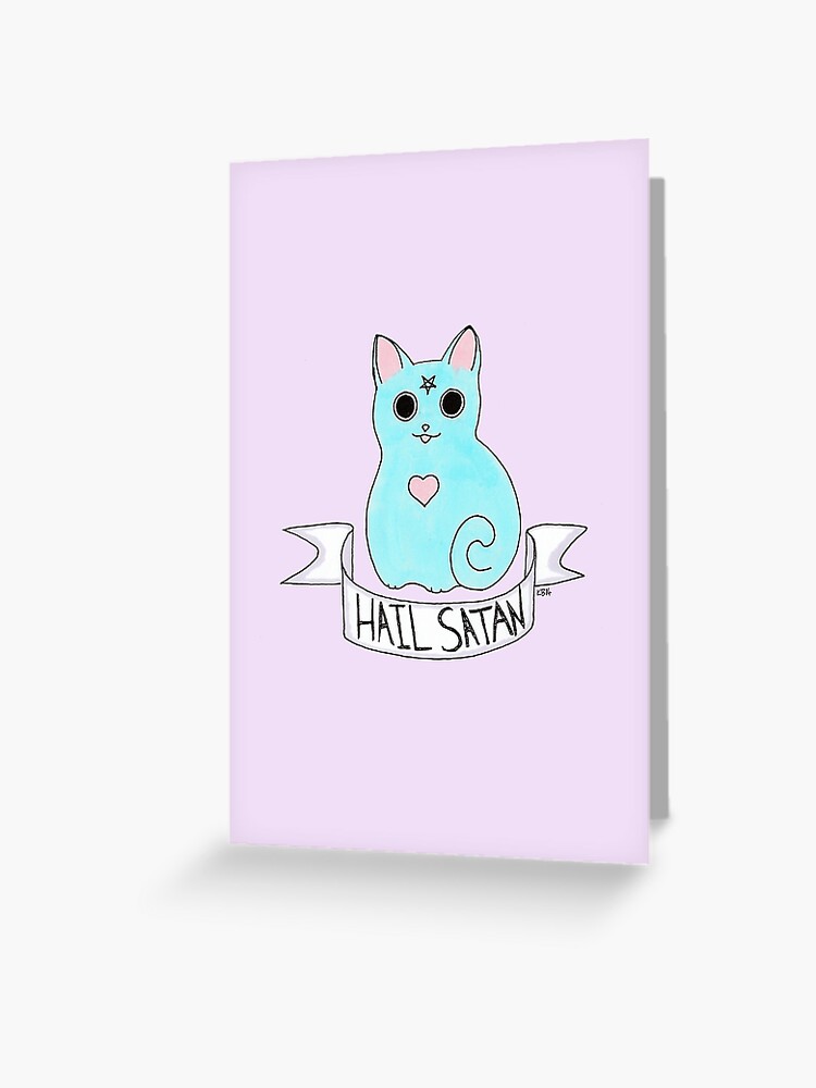 Carte De Vœux Je Vous Salue Le Chat Satan Par Kaliblack Redbubble