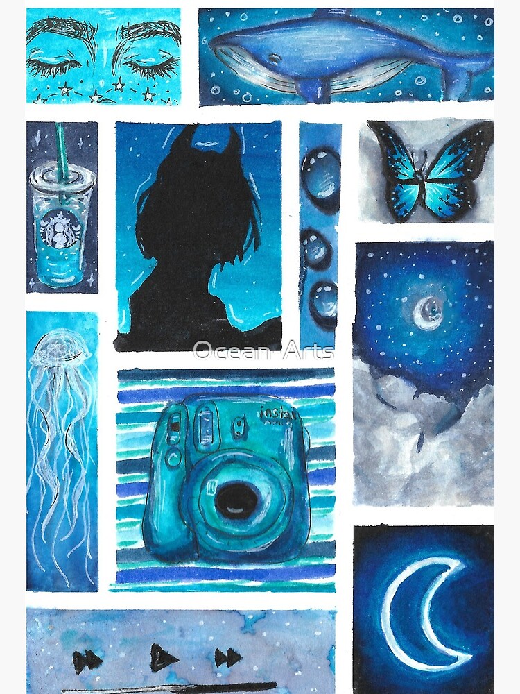 Hand Drawn Blue Aesthetic Art Board Print By Ocean Arts Redbubble