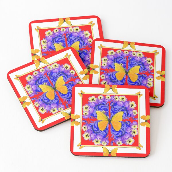 Item preview,  YELLOW BUTTERFLIES  RED  PATTERN  PANSY GARDEN ABSTRACT designed and sold by sharlesart.