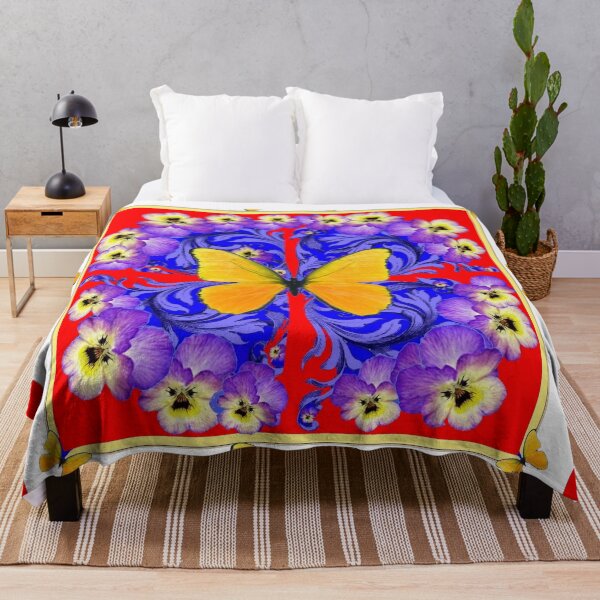 Item preview,  YELLOW BUTTERFLIES  RED  PATTERN  PANSY GARDEN ABSTRACT designed and sold by sharlesart.