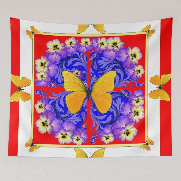 Item preview,  YELLOW BUTTERFLIES  RED  PATTERN  PANSY GARDEN ABSTRACT designed and sold by sharlesart.