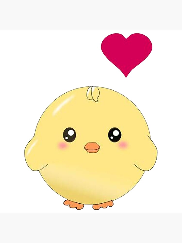 Carte De Vœux Poussin Jaune Mignon Avec Coeur D Amour Rouge Dessin Anime Anime Kawaii Doux Adorable Bebe Oiseau Rond Par Awadal18 Redbubble