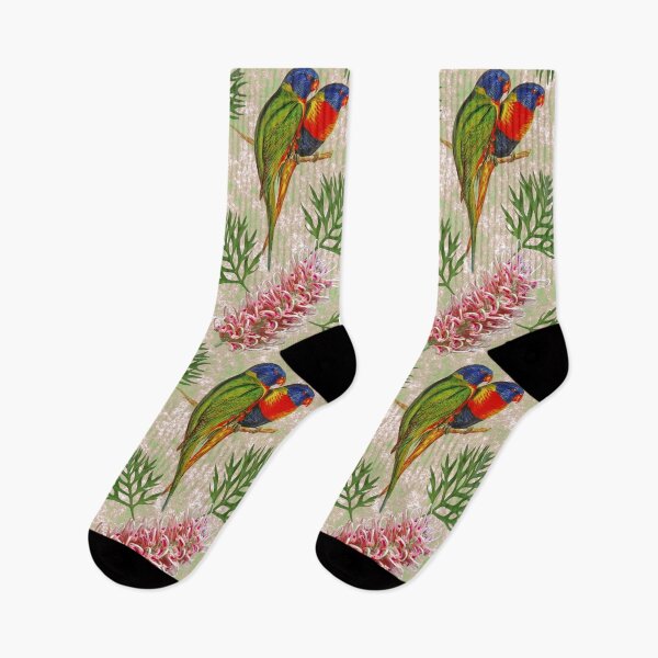 Item preview, Grevillea with Rainbow Lorikeet Bird Pattern Australian  designed and sold by karwilberevivalcollection.