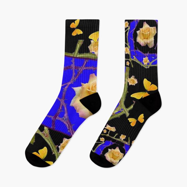 Item preview,   YELLOW BUTTERFLIES PINK-GOLD ROSES ON GREEN CANES  BLUE- BLACK ABSTRACT designed and sold by sharlesart.